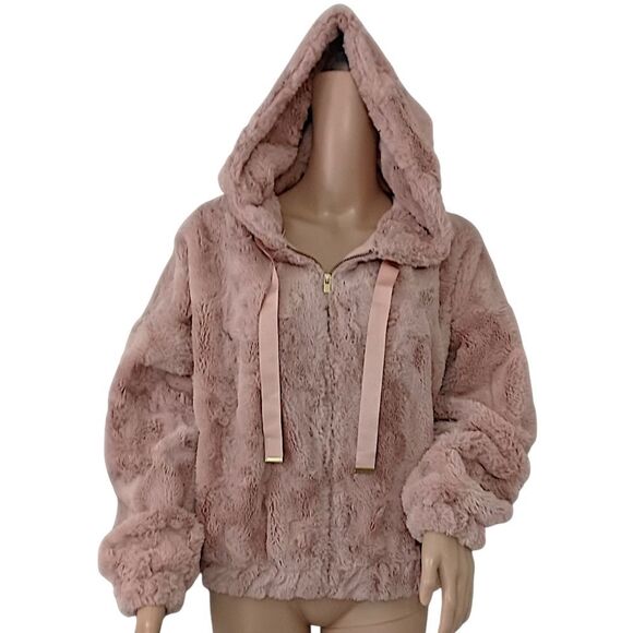 Express Faux Fur Jacket XS Blush Pink SOFT Textured Hoodie Y2K Mob Wife Glam - Picture 7 of 16